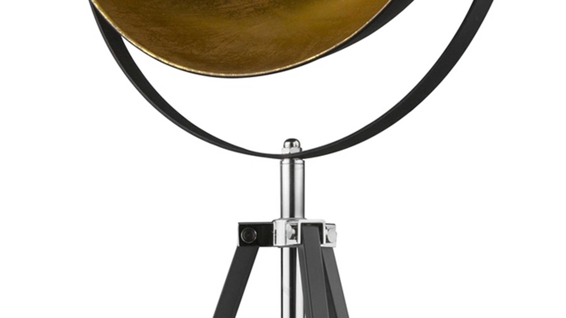 Dreifuß-Lampe im Scheinwerfer-Look aus Metall, schwarz, goldfarben