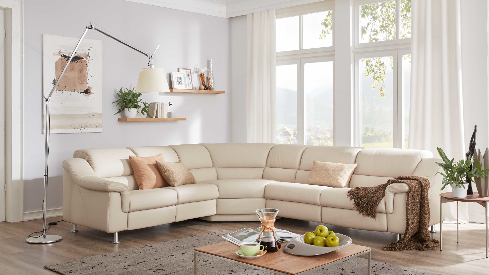Wohnland Breitwieser Raume Jugendzimmer Kinderzimmer Sofa Couch Comfortmaster Comfortmaster 1320 Ecksofa marmorfarbenes LongLife Leder Stellflache ca. 288 x 318 cm